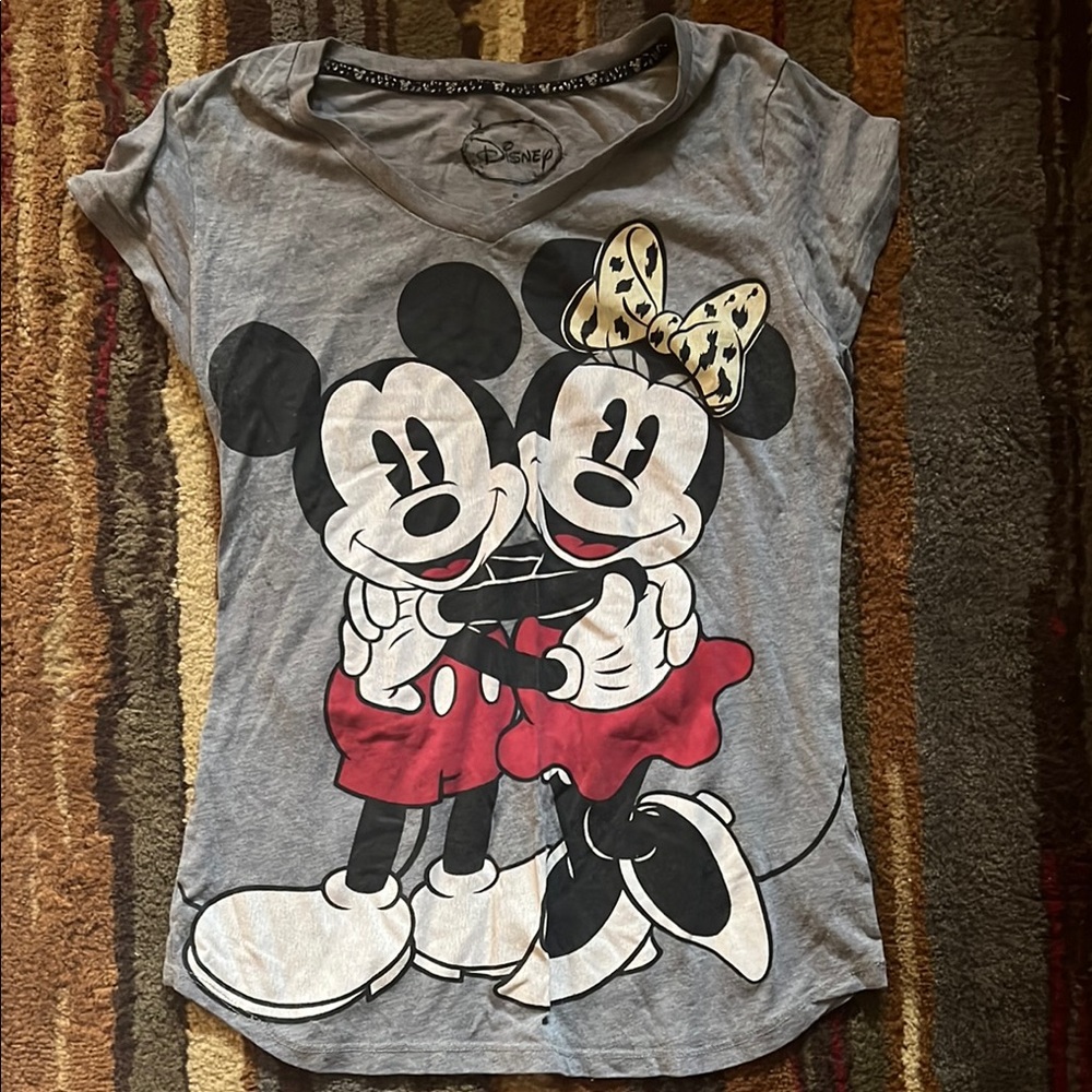 Disney Gray and Red Mickey & Minnie Short Sleeve Tee